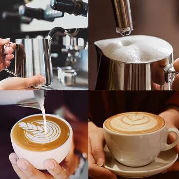 Milk Frothing Pitcher, 12oz Stainless Steel Milk Frother Cup Steaming Pitcher, Coffee Bar Cappuccino...