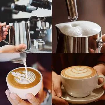 Milk Frothing Pitcher, 12oz Stainless Steel Milk Frother Cup Steaming Pitcher, Coffee Bar Cappuccino...