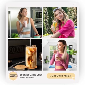 Scoozee Iced Coffee Cups with Lids [4 Pcs-18Oz] Beer Glasses with Bamboo Lids & Glass Straws, White Elephant Gifts, Glass Cups with Lids & Straws, Coffee Glass Tumbler, Housewarming Gifts New Home