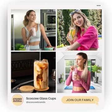 Scoozee Iced Coffee Cups with Lids [4 Pcs-18Oz] Beer Glasses with Bamboo Lids & Glass Straws, White Elephant Gifts, Glass Cups with Lids & Straws, Coffee Glass Tumbler, Housewarming Gifts New Home