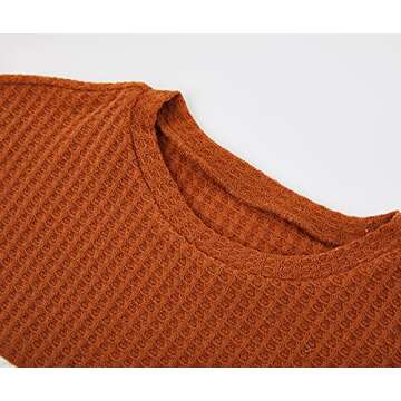 Girls Waffle Colorblock Tie Top Long Sleeve Casua T Shirt Knit Tunic Brown