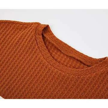 Girls Waffle Colorblock Tie Top Long Sleeve Casua T Shirt Knit Tunic Brown