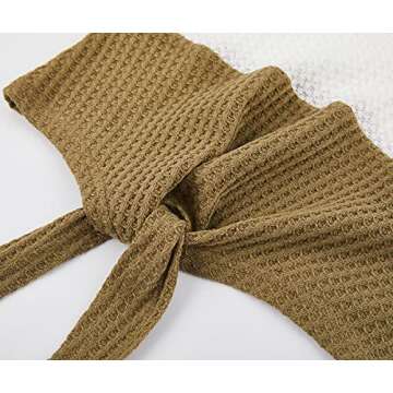 Girls Waffle Colorblock Tie Top Long Sleeve Casua T Shirt Knit Tunic Brown