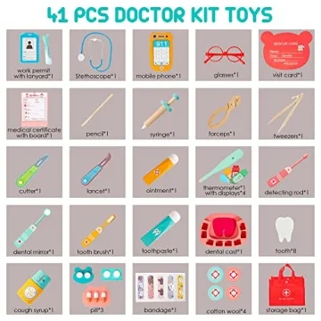 Wooden Dentist & Doctor Kit for Kids - 41 Pieces Set