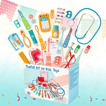 Wooden Dentist & Doctor Kit for Kids - 41 Pieces Set