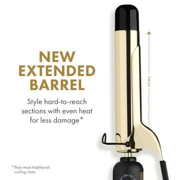 HOT TOOLS New and Improved 24K Gold Professional 1.25" Extended Barrel Curling Iron with Clamp for Tousled Curls | 24K Gold Technology for Long-Lasting Results & Longer Barrel for Easy Styling