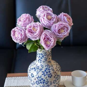 DUYONE Fake Flowers for Decoration Home Decor Real Touch Artificial Flowers Austin Rose Peony Latex Fake Flower Living Room Decoration Vivid Pink Roses Peonies (Light Purple 4pcs)