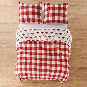 Levtex Home - Road Trip Quilt Set -Twin/Twin XL Holiday Quilt 68x86 and One Standard Pillow Sham 20x26 - Festive Christmas Farmhouse - Buffalo Check Red and White - Reversible - Cotton