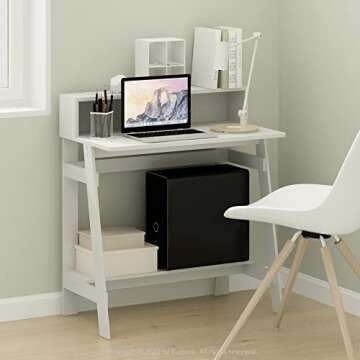 Furinno A Frame Computer Desk - Minimalist White Design for Home & Office