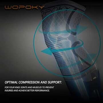 WOPOKY Knee Braces for Knee Pain, Compression Knee Sleeves Support for Weightlifting Running Squatting Basketball Working out, Knee Pain Relief for Meniscus Tear Arthritis (2 Pack)