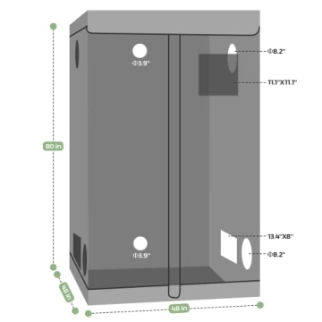 RichYa Grow Tent Plants Tent 600D Oxford Cloth, PE Coating, Reflective Cloth, Painted Iron Pipe with Observation Window and Floor Tray for Indoor Plant Growing (48''x48''x80'')