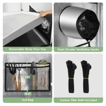 RichYa Grow Tent Plants Tent 600D Oxford Cloth, PE Coating, Reflective Cloth, Painted Iron Pipe with Observation Window and Floor Tray for Indoor Plant Growing (48''x48''x80'')
