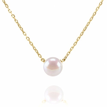 PAVOI Womens Handpicked AAA+ Freshwater Cultured Single Pearl- Yellow-Gold-Plated-Silver Necklace with Pendant