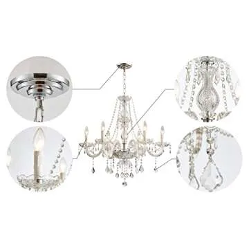 Saint Mossi 6 Light Chandelier Modern K9 Crystal Chandelier Lighting, Clear Crystal Ceiling Light Fixture Pendant Lamp for Dining Room Bathroom Bedroom Livingroom