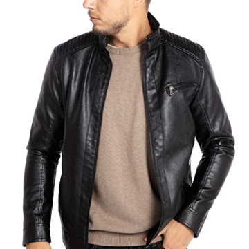 WULFUL Men's Stylish Stand Collar Faux Leather Motorcycle Jacket Lightweight Outwear