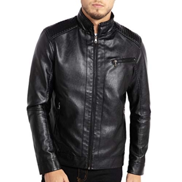 WULFUL Men's Lightweight Faux Leather Motorcycle Jacket