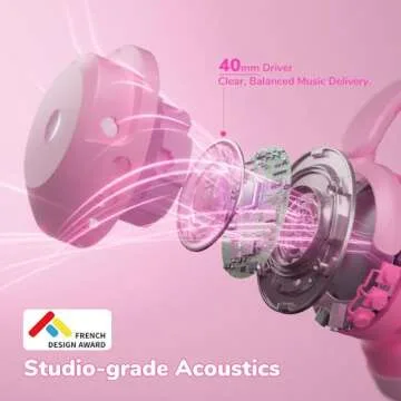 iClever BTH20 Active Noise Cancelling Headphones for Kids, 60H Play Time,Type C Fast Charging, Safe Volume 80dBA, Bluetooth5.4, Award-Winning Kids Headphones Wireless for iPad Tablet Airplane, Pink