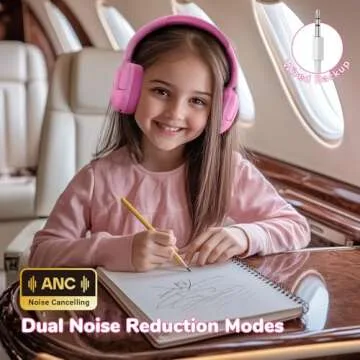 iClever BTH20 Active Noise Cancelling Headphones for Kids, 60H Play Time,Type C Fast Charging, Safe Volume 80dBA, Bluetooth5.4, Award-Winning Kids Headphones Wireless for iPad Tablet Airplane, Pink
