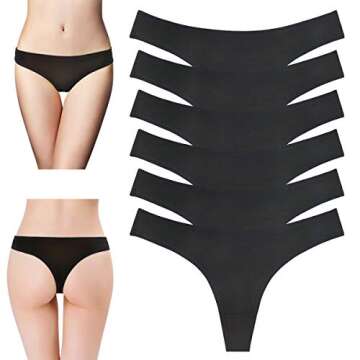 Sunm Boutique 6 Pack Women's Cotton Thongs Breathable Bikini Panties Underwear Black Small