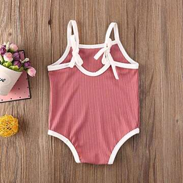 mlpeerw Newborn Toddler Baby Girl Swimsuit Kids Solid Color Sleeveless One Piece Swimming Beach Wear Bodysuit Sunsuit (Pink,12-18 Months)