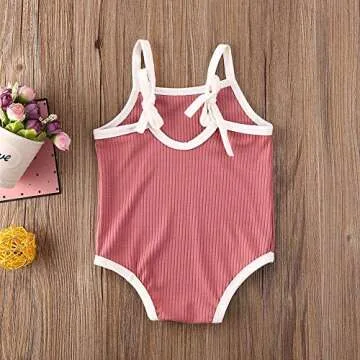 mlpeerw Newborn Toddler Baby Girl Swimsuit Kids Solid Color Sleeveless One Piece Swimming Beach Wear Bodysuit Sunsuit (Pink,12-18 Months)