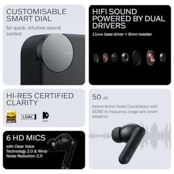 CMF Buds Pro 2 Wireless Earbuds, Hi-Res Audio with LDAC, 50 dB Hybrid Noise Cancelling Earbuds, Ultr...