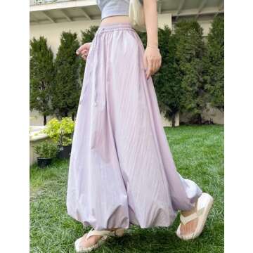 Yimoon Women Bubble Skirt Y2k High Waisted A-Line Long Skirt Ruffle Pleated Summer Casual Puff Midi ...