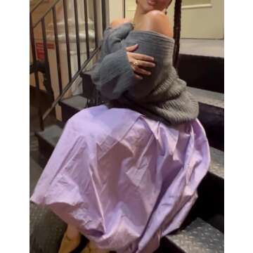 Yimoon Women Bubble Skirt Y2k High Waisted A-Line Long Skirt Ruffle Pleated Summer Casual Puff Midi Dress (Purple-M)