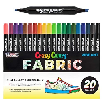 U.S. Art Supply Super Markers - 20 Vibrant Colors Dual Tip Fabric Markers