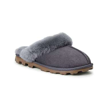 WaySoft Genuine Australian Sheepskin Women Slippers, 100% Shearling Hard Bottom Slippers for Women I...