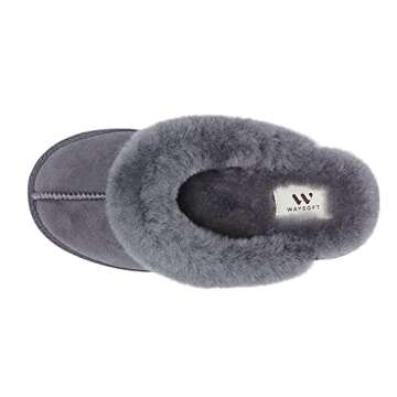 WaySoft Genuine Australian Sheepskin Women Slippers, 100% Shearling Hard Bottom Slippers for Women Indoor and Outdoor Warm Fuzzy Wool Slippers