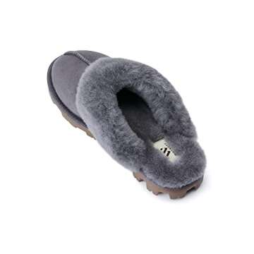 WaySoft Genuine Australian Sheepskin Women Slippers, 100% Shearling Hard Bottom Slippers for Women Indoor and Outdoor Warm Fuzzy Wool Slippers