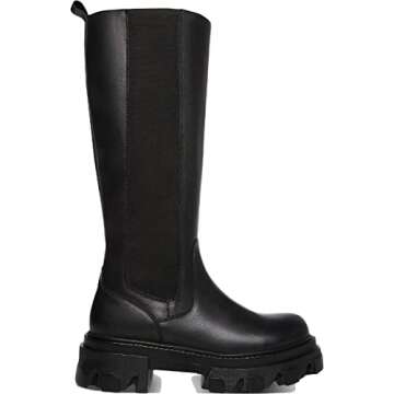 Steve Madden Women's ESMA Fashion Boot, Black Leather, 8