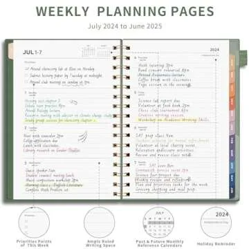 AHGXG Academic Planner 2024-2025, July 2024 - June 2025 Weekly and Monthly Planner 12 Months, 6" X 8.38", Academic Year Calendar Planner with Monthly Tabs, Pocket, Ideal for Office School - Sage Green