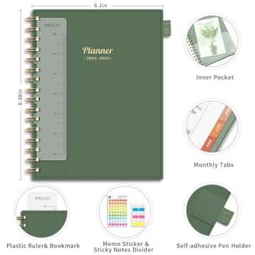 AHGXG Academic Planner 2024-2025, July 2024 - June 2025 Weekly and Monthly Planner 12 Months, 6" X 8.38", Academic Year Calendar Planner with Monthly Tabs, Pocket, Ideal for Office School - Sage Green