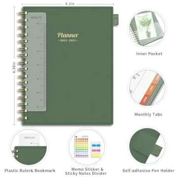 AHGXG Academic Planner 2024-2025, July 2024 - June 2025 Weekly and Monthly Planner 12 Months, 6" X 8.38", Academic Year Calendar Planner with Monthly Tabs, Pocket, Ideal for Office School - Sage Green