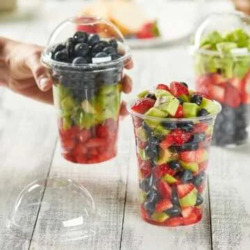 Comfy Package [16 oz. - 50 Count Clear Plastic Cups With Dome Lids (No Hole), Fruit Cups with Lids for Party - Perfect for Smoothies, Milkshakes, and To-Go Beverages