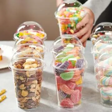 Comfy Package [16 oz. - 50 Count Clear Plastic Cups With Dome Lids (No Hole), Fruit Cups with Lids for Party - Perfect for Smoothies, Milkshakes, and To-Go Beverages