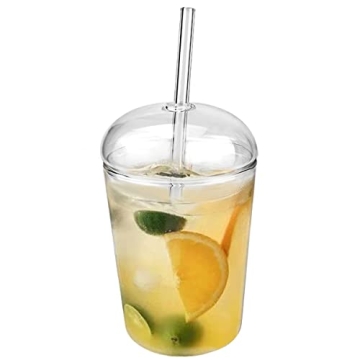 LNQ LUNIQI Clear Glass Cups with Lid and Straw,16 oz Wide Mouth Drinking Glass Tumbler, Reusable Gla...