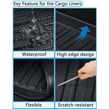 All Weather Rear Cargo Liners Trunk Tray Mats Protector Custom Compatible with 2020-2023 2024 2025 Model Y, 3D Waterproof Durable Odorless Flexible Black TPO Accessories