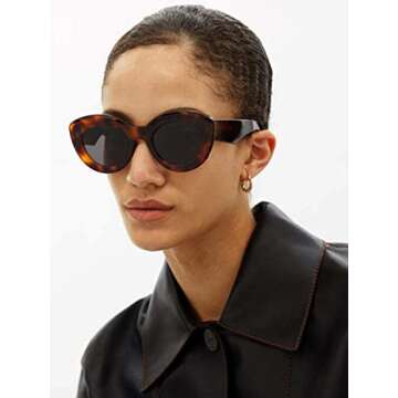 AIEYEZO Oversized Cat Eye Sunglasses for Women Cute Oval Thick Frame Cateye Sun Glasses Chic Retro Style Shades (Tortoise + Olive Green)