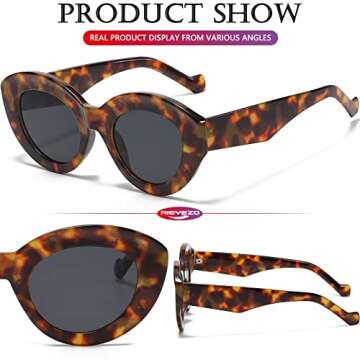 AIEYEZO Oversized Cat Eye Sunglasses for Women Cute Oval Thick Frame Cateye Sun Glasses Chic Retro Style Shades (Tortoise + Olive Green)