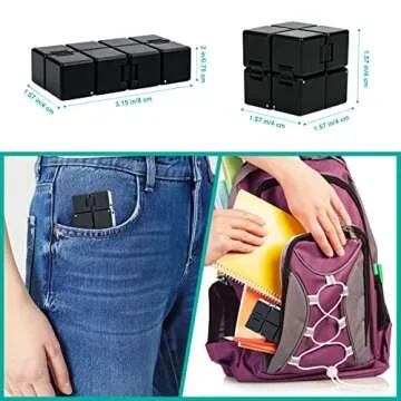 Infinitycube Fidget Toy Stress Relieving Fidgeting Game for Kids and Adults,Cute Pocket-Sized Unique Gadget for Anxiety Relief and Kill Time (Black)