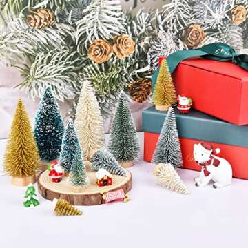 DearHouse 30PCS Artificial Mini Christmas Trees, Mini Pine Tree Sisal Trees with Wood Base Bottle Brush Trees for Christmas Table Top Decor Winter Crafts Ornaments (Gold, 30)