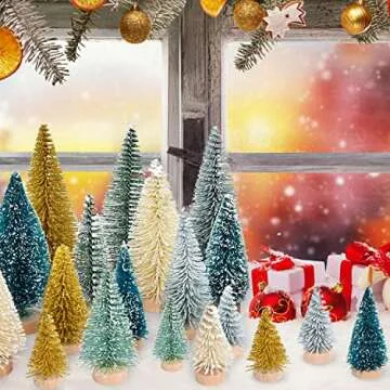 DearHouse 30PCS Artificial Mini Christmas Trees, Mini Pine Tree Sisal Trees with Wood Base Bottle Brush Trees for Christmas Table Top Decor Winter Crafts Ornaments (Gold, 30)