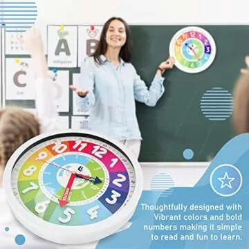 3D Kids Colorful Learning Wall Clock - Easy to Read - Telling Time Teaching Clock for Kids - Classro...