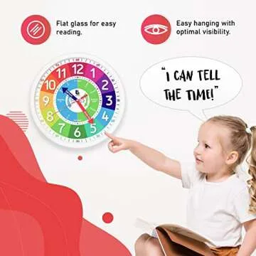 3D Kids Colorful Learning Wall Clock - Easy to Read - Telling Time Teaching Clock for Kids - Classroom Bedroom Wall Decor - Silent Analog Kids Clock for Homeschool, Playrooms, Nursery (12 inch)