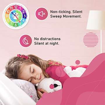 3D Kids Colorful Learning Wall Clock - Easy to Read - Telling Time Teaching Clock for Kids - Classroom Bedroom Wall Decor - Silent Analog Kids Clock for Homeschool, Playrooms, Nursery (12 inch)