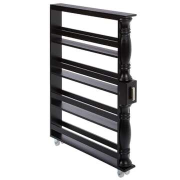 The Lakeside Collection Slim 4 Tier Black Wooden Storage Rack Cart on Wheels for Small Spaces, Kitchen, Bathroom Laundry Room Organization