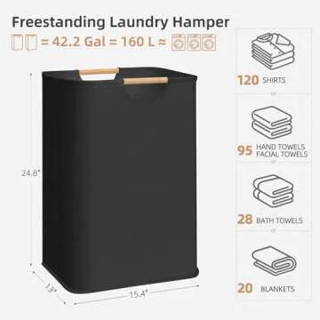 STORAGE MANIAC 2-Pack Large Laundry Hamper, 80L (21.1 Gal) Collapsible Laundry Basket with Bamboo Handles, Freestanding Waterproof Clothes Hamper for Laundry Room, Bedroom, Dorm, Towels, Toys, Black